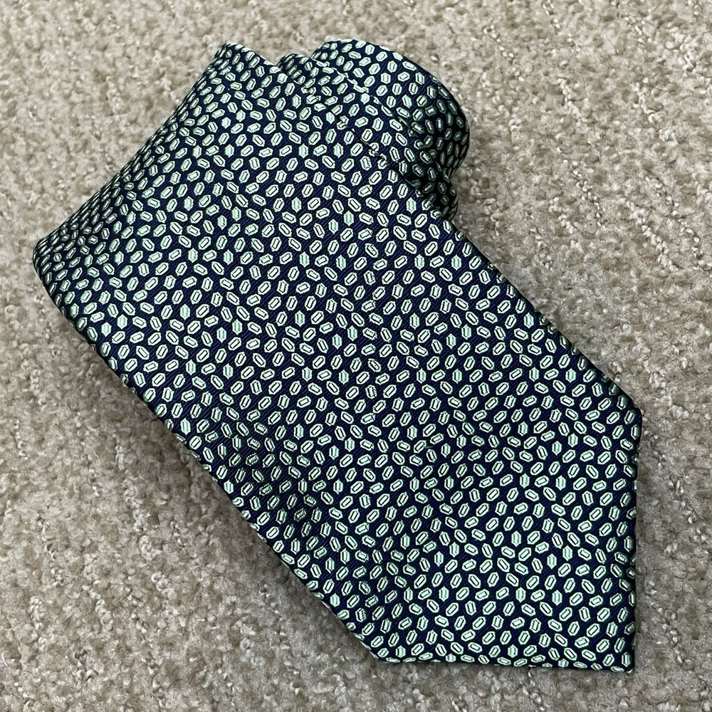 Brooks Brothers‎ Necktie Blue Green Geometric Old Money Business Preppy